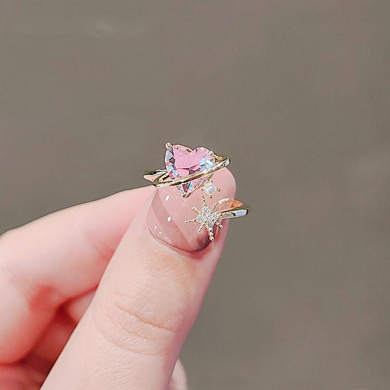 Nhẫn Hở Mạ Vàng 14k Đính Đá Zircon Hình Trái Tim Dễ Thương Dành Cho Nữ