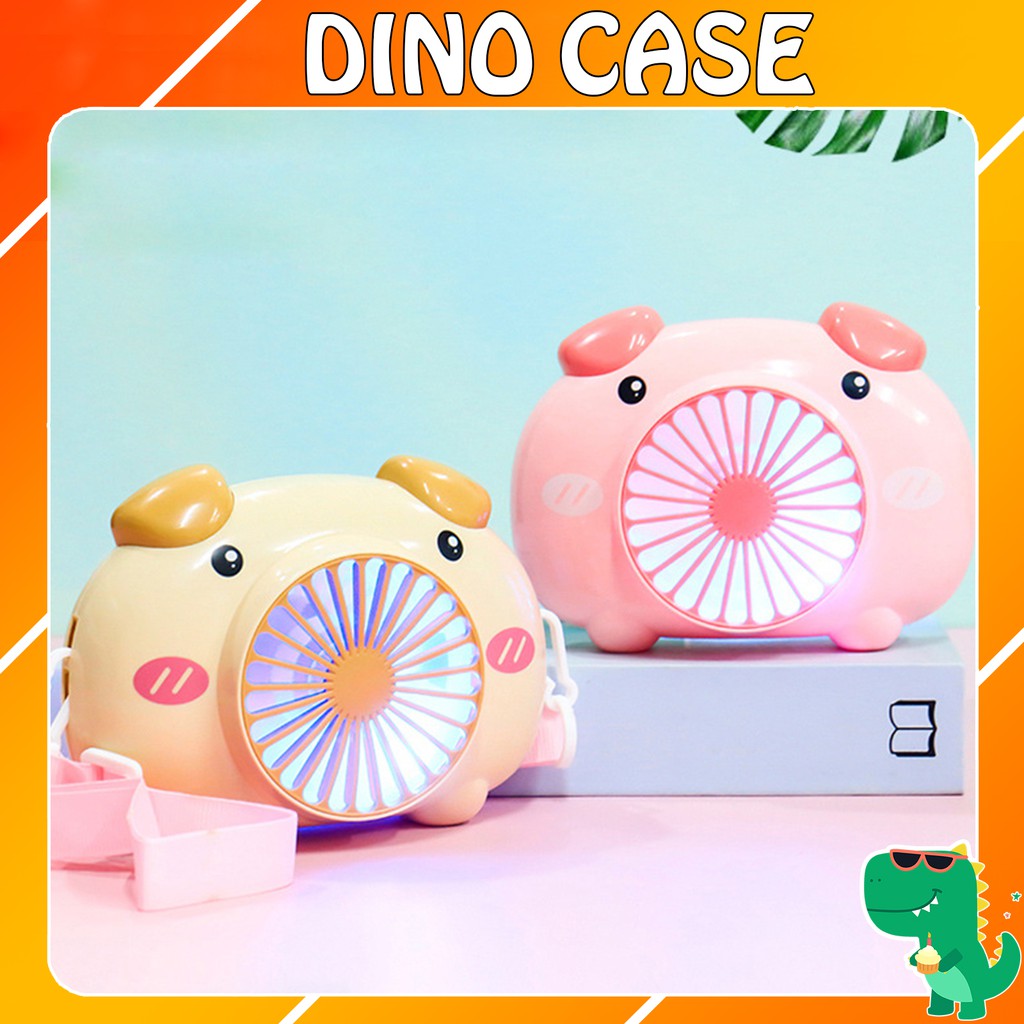 Quạt mini cầm tay Cute Pig Fan 3313 pin sạc , Có đèn Led- Tặng kèm dây đeo cổ | BigBuy360 - bigbuy360.vn