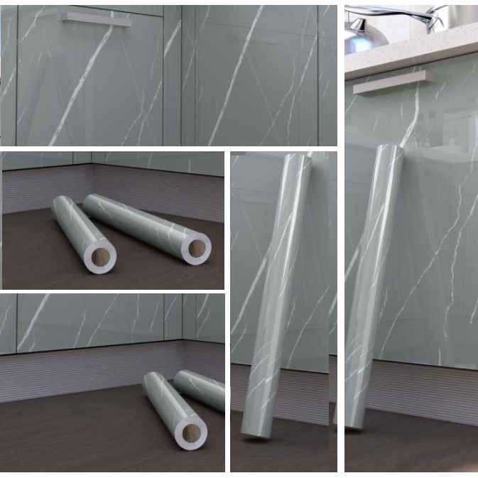Decal giấy dán bếp tráng nhôm cách nhiệt YT210 ĐÁ XÁM NHẠT SỢI TRẮNG khổ 60cm