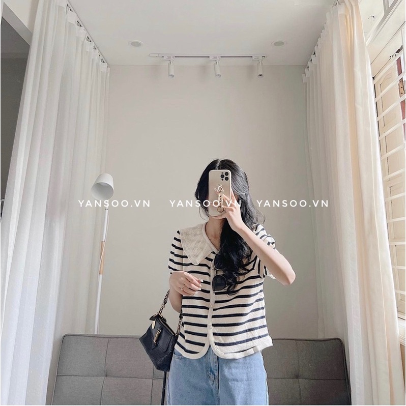 Áo len  tăm lạnh cổ bèo ,áo kiểu tiểu thư chất len quảng châu cao cấp by YANSOO