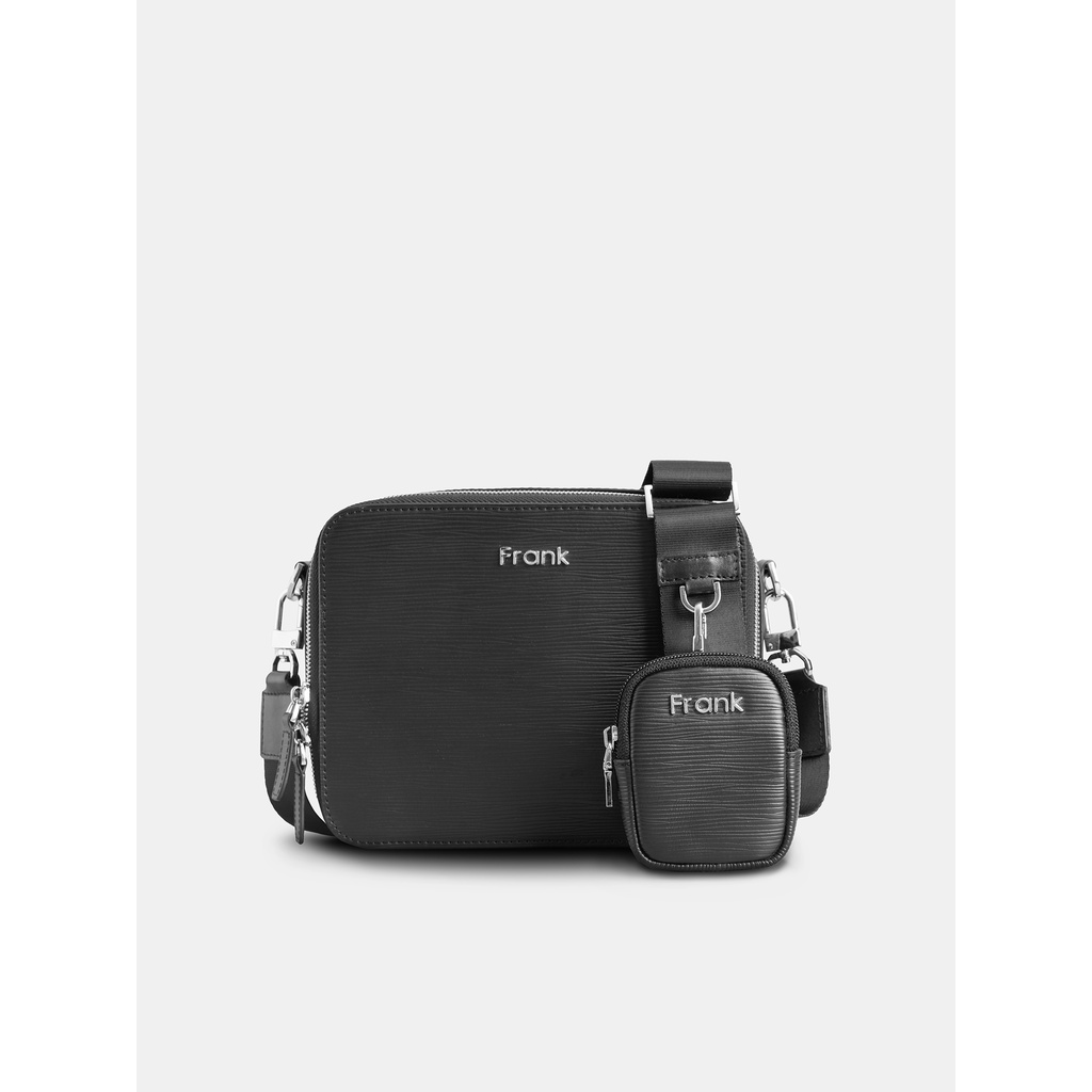 Túi Đeo Chéo Nam Da Bò Epi Cao Cấp FRANK Paul Duo Messenger Bag Túi Đựng Điện Thoại, Ipad Mini Cho Nam-Đen Midnight