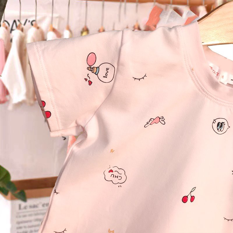 TANOSA KIDS Bộ Cộc Tay Cho Bé Gái Hình Qủa Cherry Chất Cotton Mềm Mịn Thoáng Mát 1-5 Tuổi