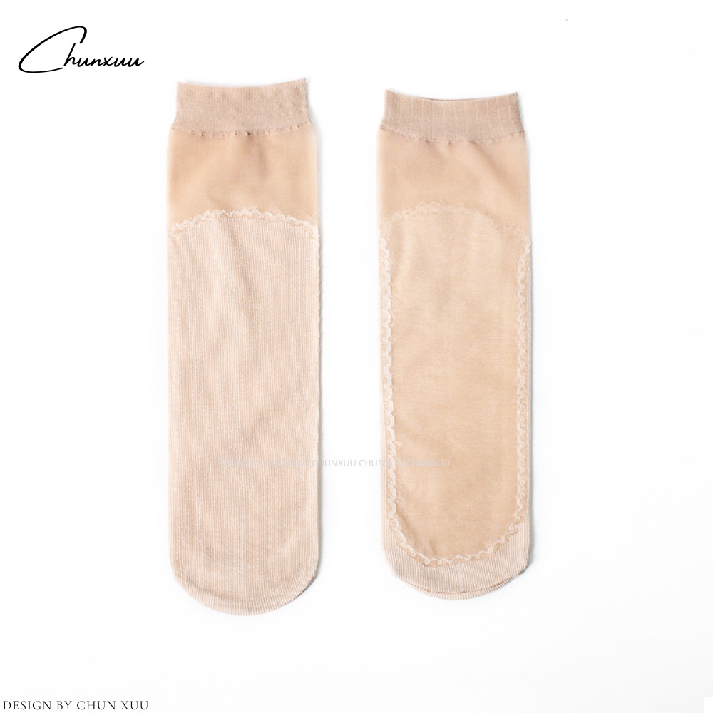 Tất nữ cổ cao vải cotton phối lưới mỏng họa tiết đơn giản vải mềm mịn mát Chun- T15
