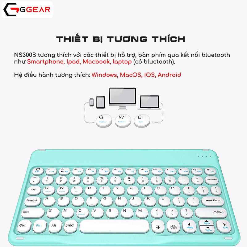 Bàn phím chuột bluetooth không dây Ggear BPC01 chống ồn silent pin sạc bấm cực đã cho ipad điện thoại smartphone học tập
