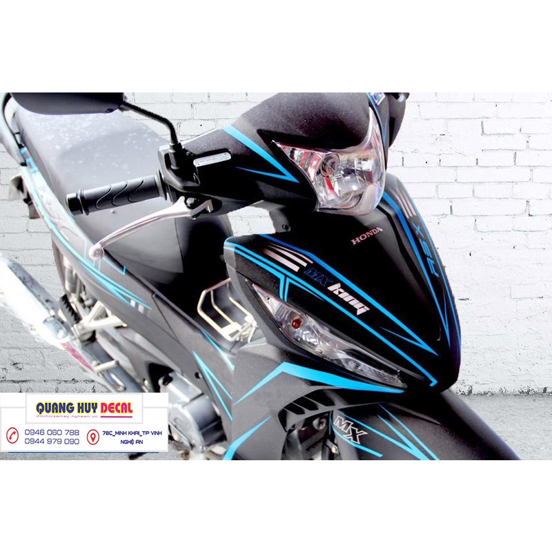 Tem trùm xe wave RSX đen chỉ xanh - Độ dán team trùm decal xe máy wave RSX đen chỉ xanh - Team trùm decal xe máy wave rẻ