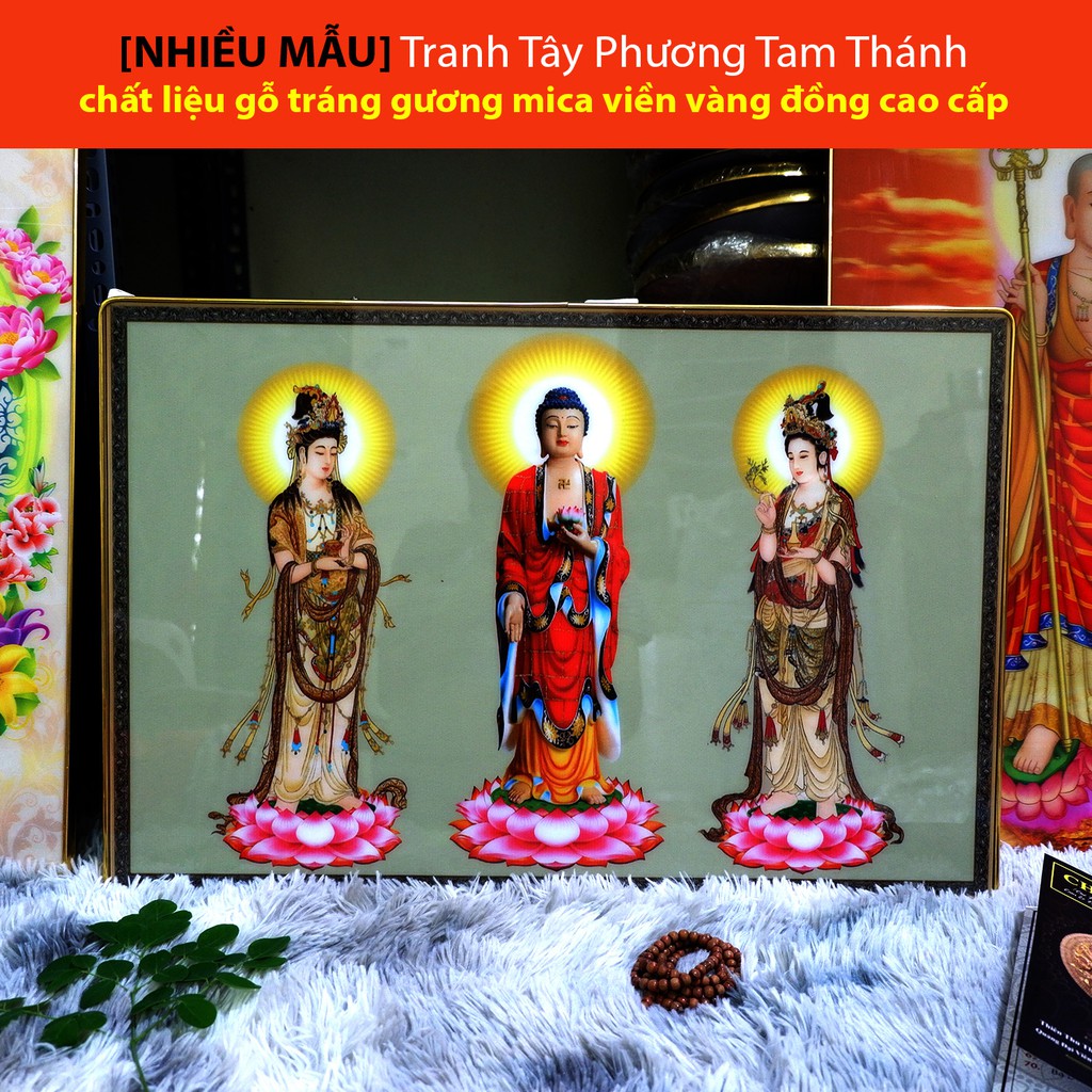 [NHIỀU MẪU] Tranh Tây Phương Tam Thánh 40x60cm bằng gỗ tráng gương mica viền vàng đồng cao cấp sang-xịn-mịn