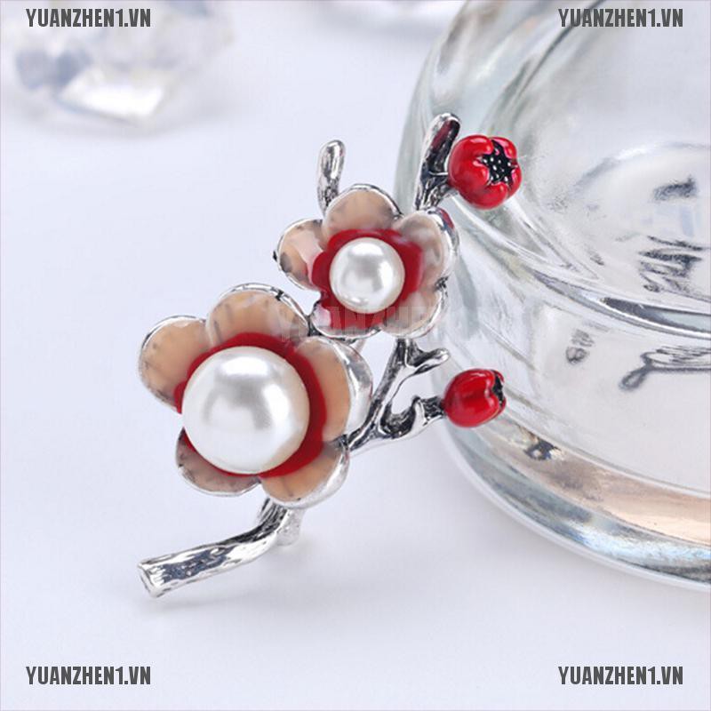 [YUANZHEN1] Trâm Cài Áo Hình Hoa Ngọc Trai Tráng Men Cho Cô Dâu