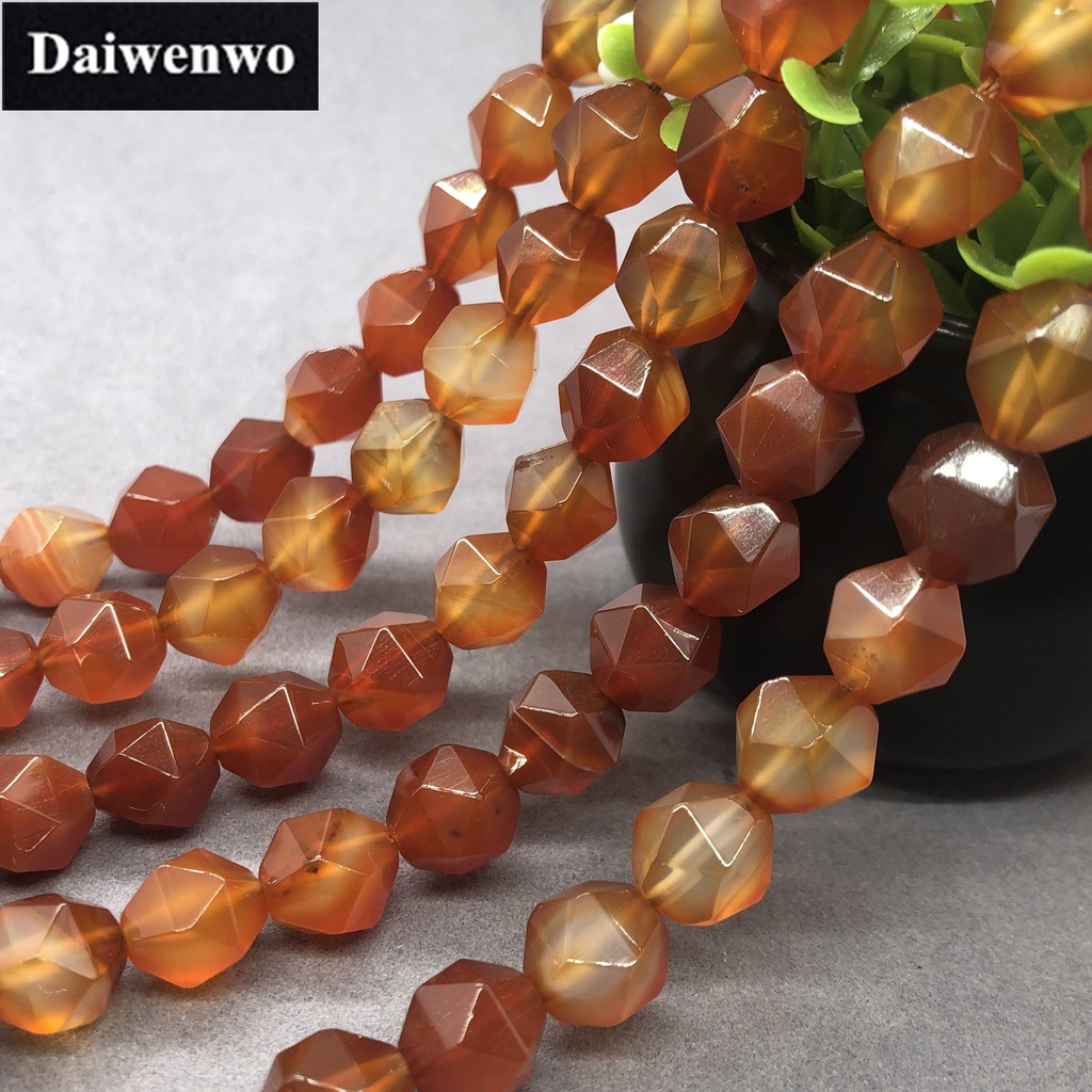 Hạt Onyx mã não đỏ tự nhiên mặt cắt hình học tự làm 6-12mm