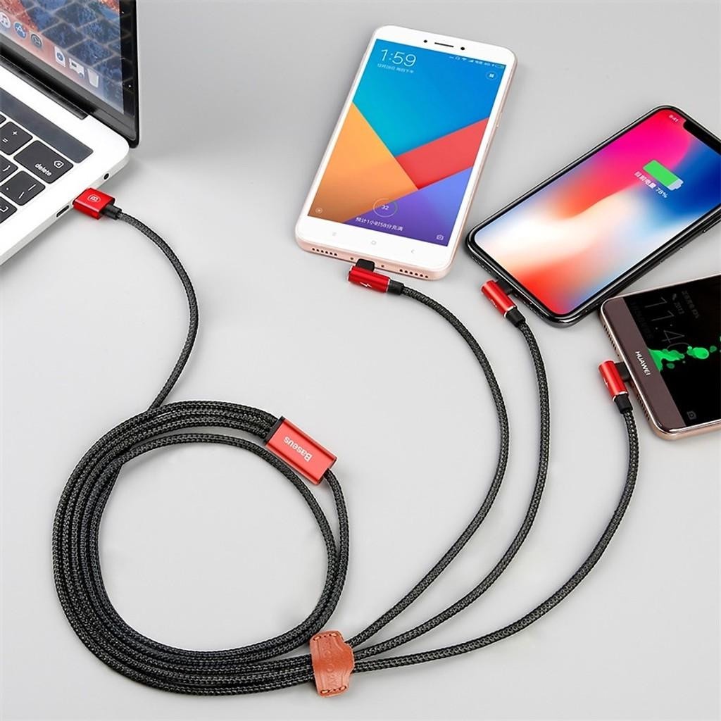 Cáp sạc đa năng 3 đầu chữ L 90 độ Baseus MVP 3-in-1 Mobile Game Cable (Lightning + USB type C + Micro USB)