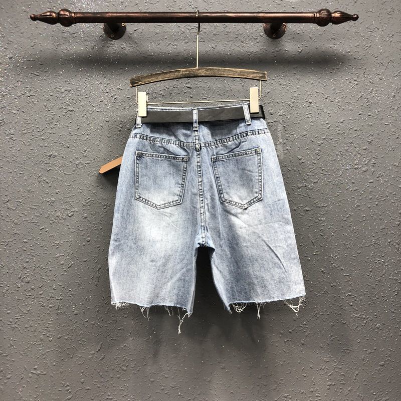 Mickey stickers tattered cropped jeans women's summer high waist versatile straight pants fashion cartoon pattern pants