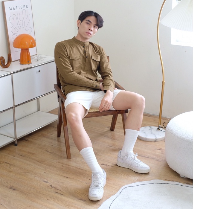 Sơ mi cổ tàu 3 màu trắng/kem/xanh rêu