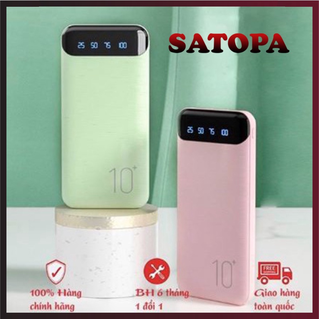 Cục pin xạc sạc dự phòng mini 10000mAh chính hãng WK DESIGN WP-161 đèn led hiển thị %pin, 2 cổng USB sạc nhanh 2.1A