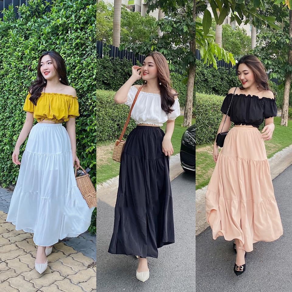 Set vay voan phối áo trễ vai xinh MAGB210620