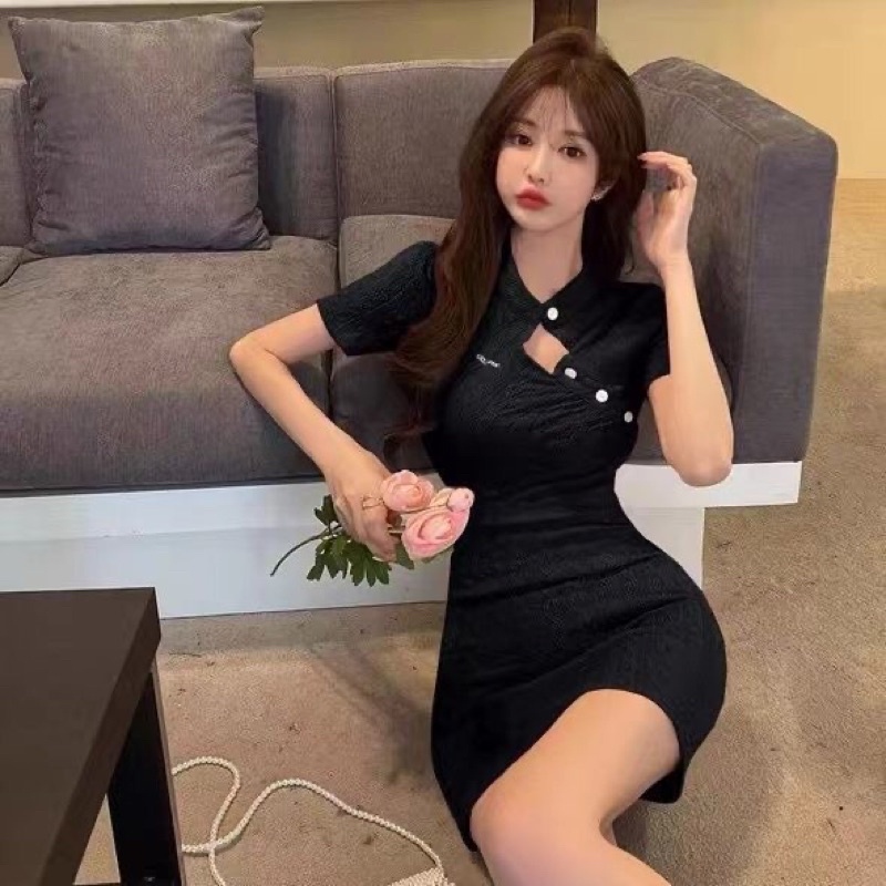 Đầm sườn xám body buộc nơ sau