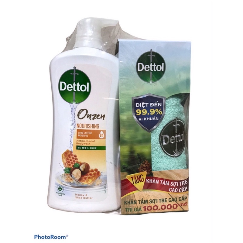 Tặng khan sợi tre - Dettol sữa tắm Onzen mật ong 950g