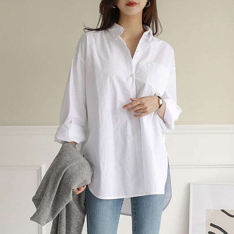 Áo sơ mi Zxyouping tay dài dáng rộng xẻ tà có size lớn