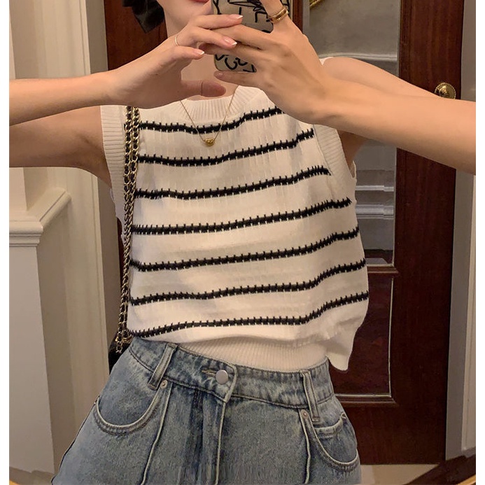 Áo Thun Không Tay Họa Tiết Kẻ Sọc Thời Trang Mùa Hè Cho Nữ
