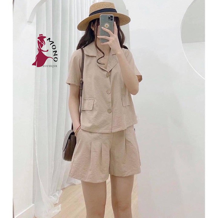 Set bộ áo vest quần short đũi ống rộng hai màu đen be siêu mát - Mono Boutique