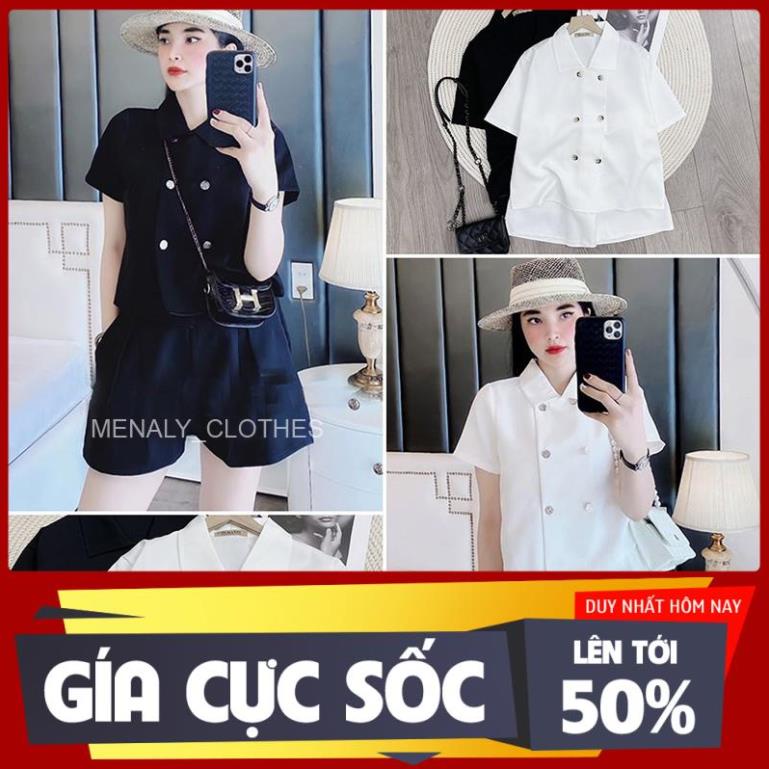 Set đồ nữ SE019 áo dáng cổ vest dáng blazer ngắn kết hợp quần sooc cạp cao có chun sau dễ điều chỉnh ཾ