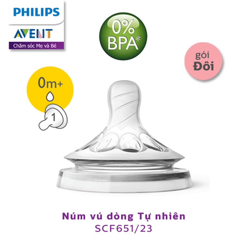 Núm ti silicone Philips Avent Natural cho trẻ sơ sinh (Hộp 2 núm)