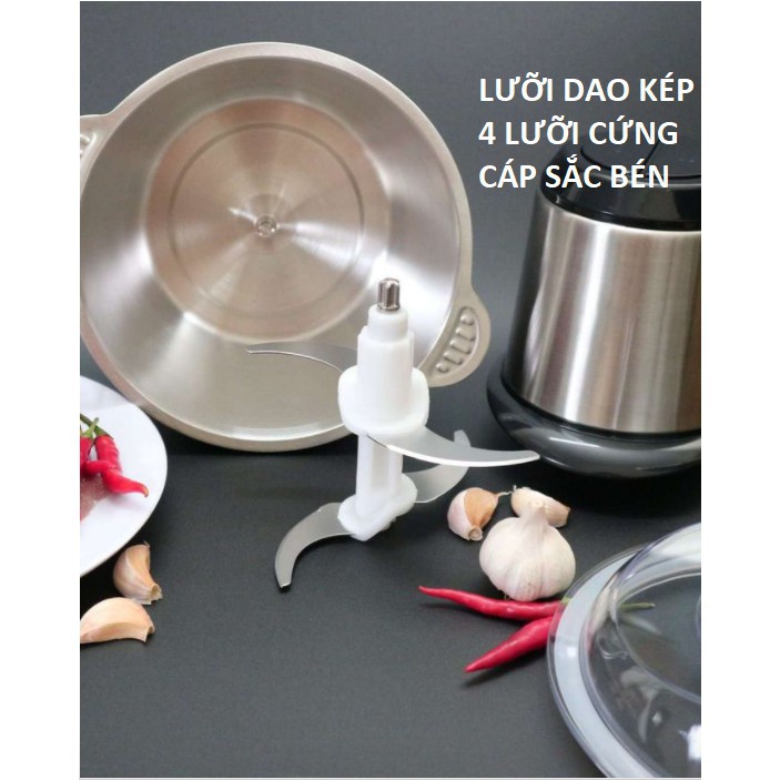 Máy xay thịt đa năng 4 lưỡi dao, Cối xay thịt bằng Inox 304 dung tích 2L, công xuất 250W