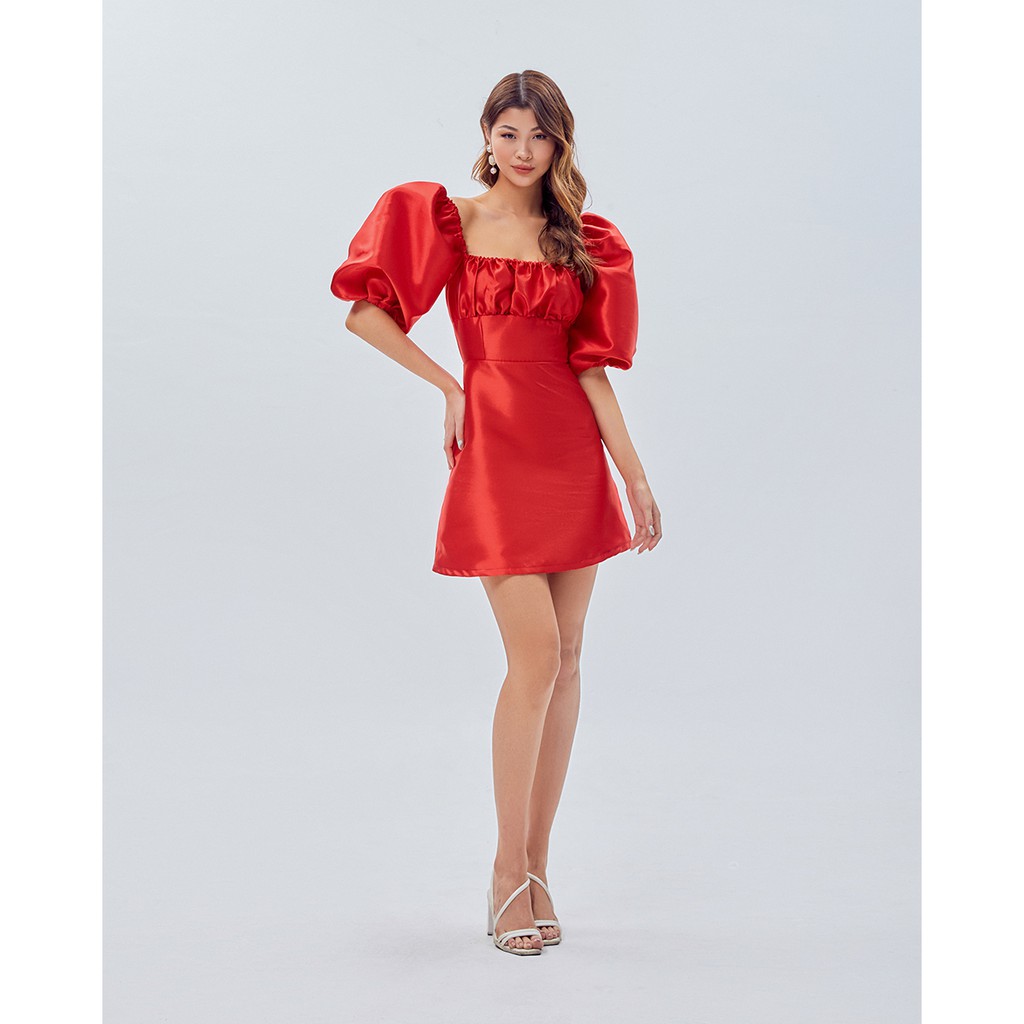 Đầm SheByShj tay phồng màu đỏ - Sandra Dress