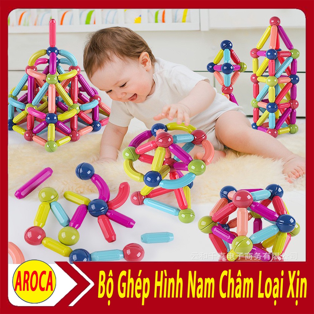 Bộ Đồ Chơi Ghép Hình Nam Châm 64 Chi Tiết, Xếp Hình Từ Tính, Phát Triển Trí Thông Minh Cho Bé AROCA