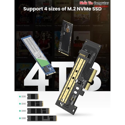 Card chuyển đổi ổ cứng SSD NVMe M.2 PCIe 2280 to PCI-E 3.0 4X Ugreen 70503 cao cấp