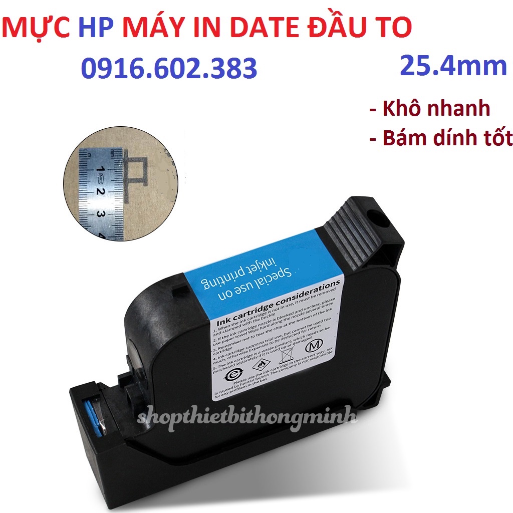 Mực máy in date cầm tay đầu to 25.4mm mực HP bám dính tốt, khô nhanh