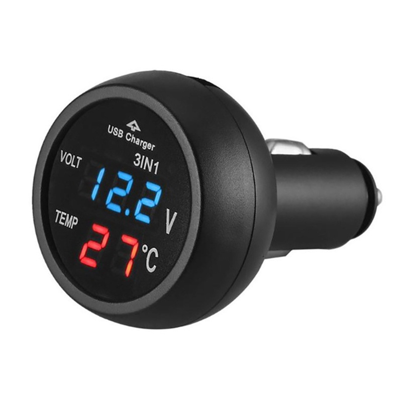 Tẩu Sạc USB Đa Năng 3 Trong 1 Màn Hình Hiển Thị Vôn Kế Kỹ Thuật Số Cho Xe Hơi