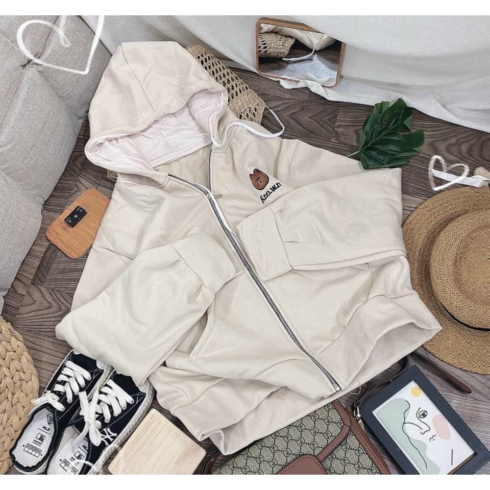 Áo khoác hoodie nam nữ Aqua2ma Áo khoác zipper form rộng Unisex thêu gấu chất nỉ ngoại 2 lớp dày dặn | BigBuy360 - bigbuy360.vn