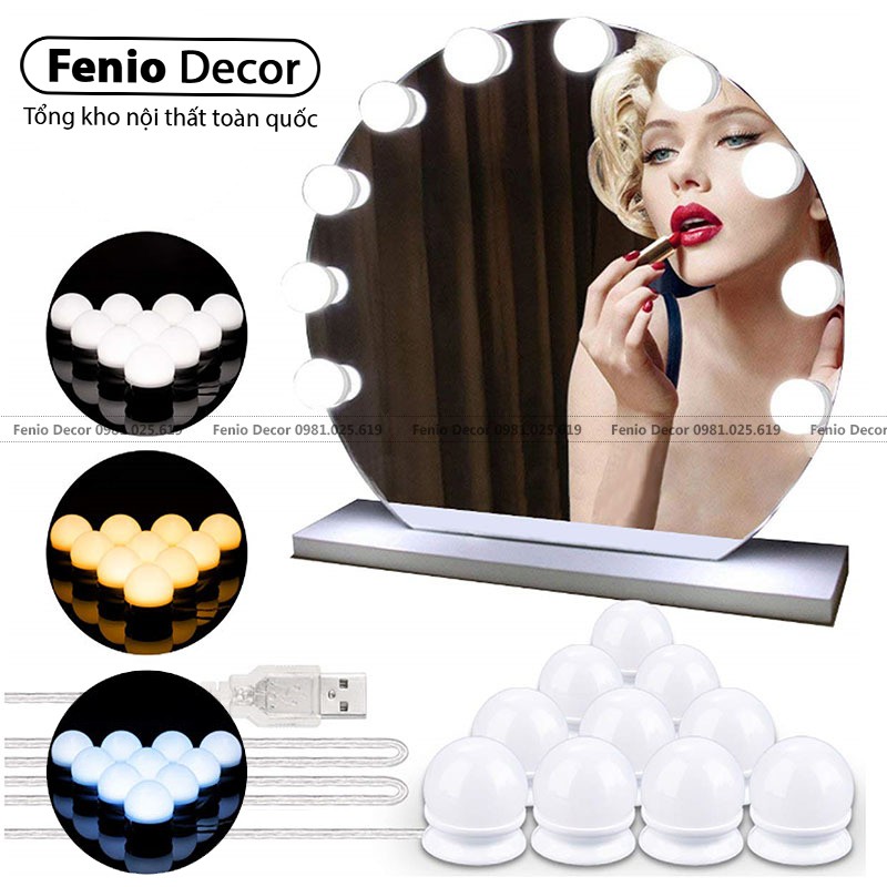 Đèn led dán gương trang điểm Siêu Sáng, bộ 10 bóng, 3 chế độ màu ánh sáng lung linh | BigBuy360 - bigbuy360.vn