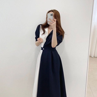 ✨BÁN SỈ✨Đầm phối 2 màu đai eo tay bồng