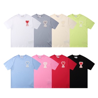 Áo Thun Cotton Tay Ngắn Dáng Rộng Thêu Hình Trái Tim Màu Sắc Ngọt Ngào Thời Trang Cho Cặp Đôi