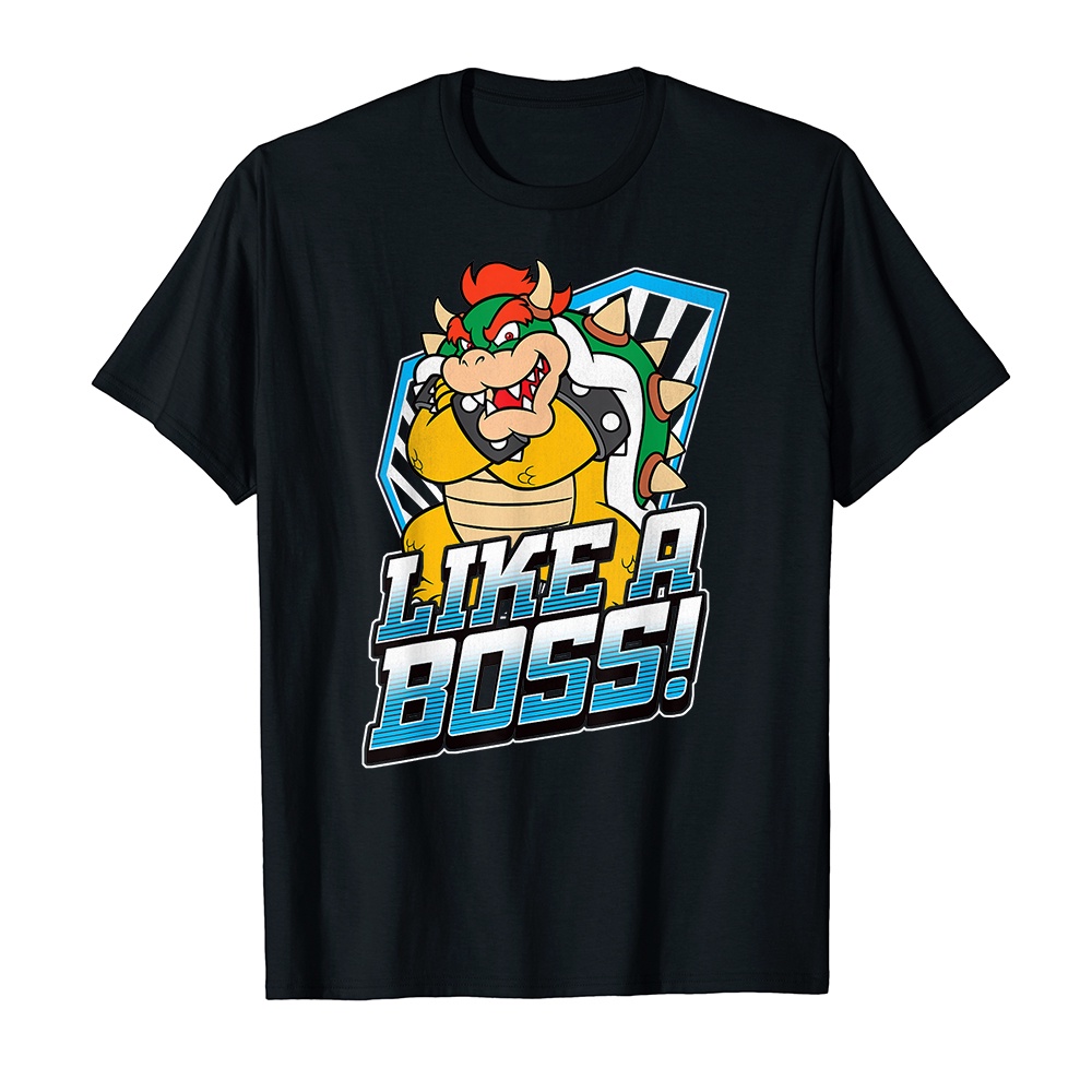 Áo thun cotton unisex HTFashion in hình Nintendo Super Mario Bowser Like A Boss Bold Graphic