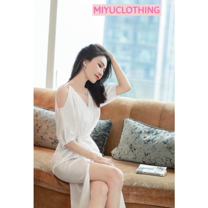 Váy trắng dự tiệc cưới tiểu thư đầm trắng xinh 2 dây hở vai nhún eo xinh đẹp quyến rũ Miyu Clothing