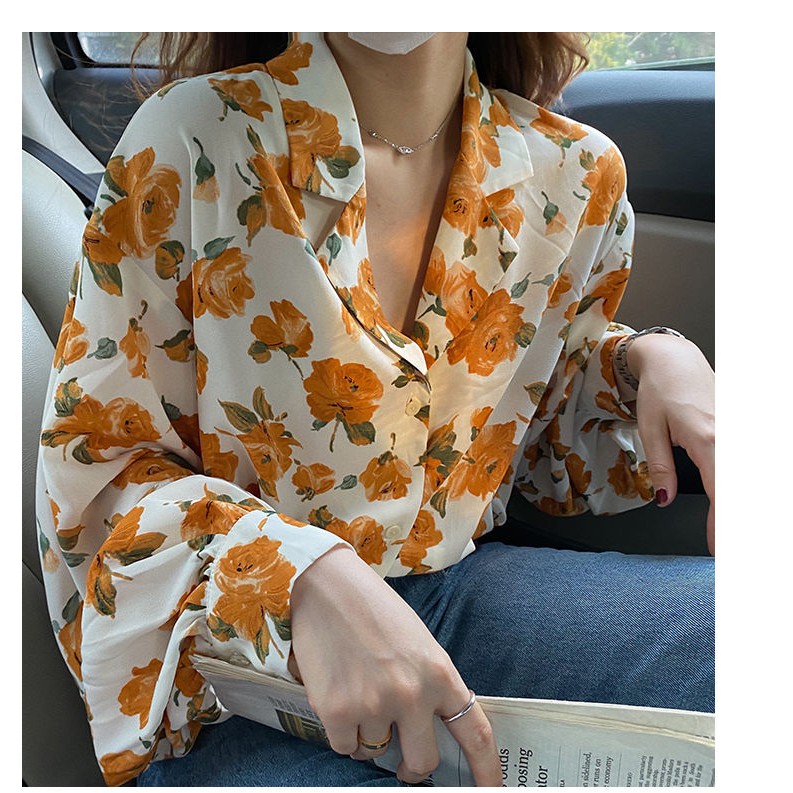 Áo Sơ Mi Nữ ♥️ Tay Dài Hoa Tiết Hoa Hồng Retro Chiffon From Rộng Hàn Quốc - Store 99