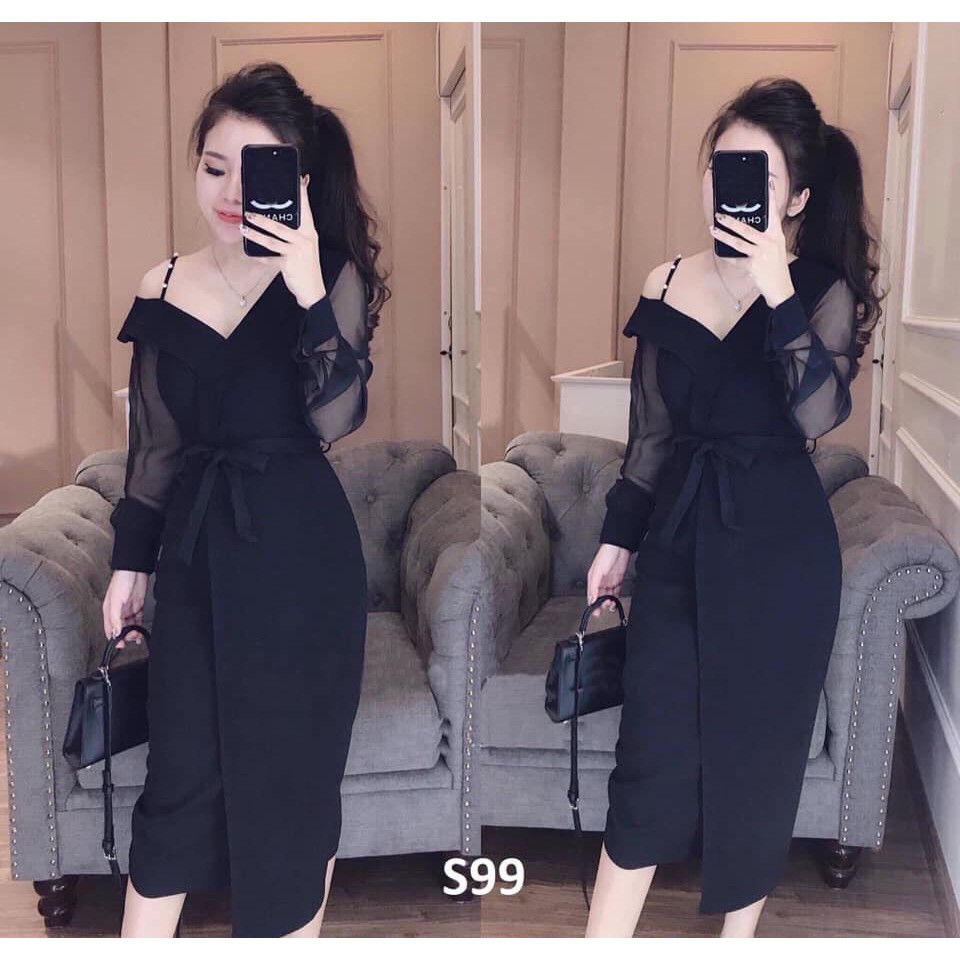 Đầm body tay lưới lệch vai thắt eo + Ảnh thật | BigBuy360 - bigbuy360.vn