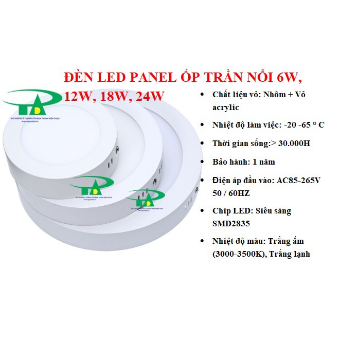 Đèn led ốp trần nổi thạch cao siêu sáng (NÊN MUA) Công suất 6W/12W/18W/24W ánh sáng trắng, loại tốt, giá rẻ, chất lượng.