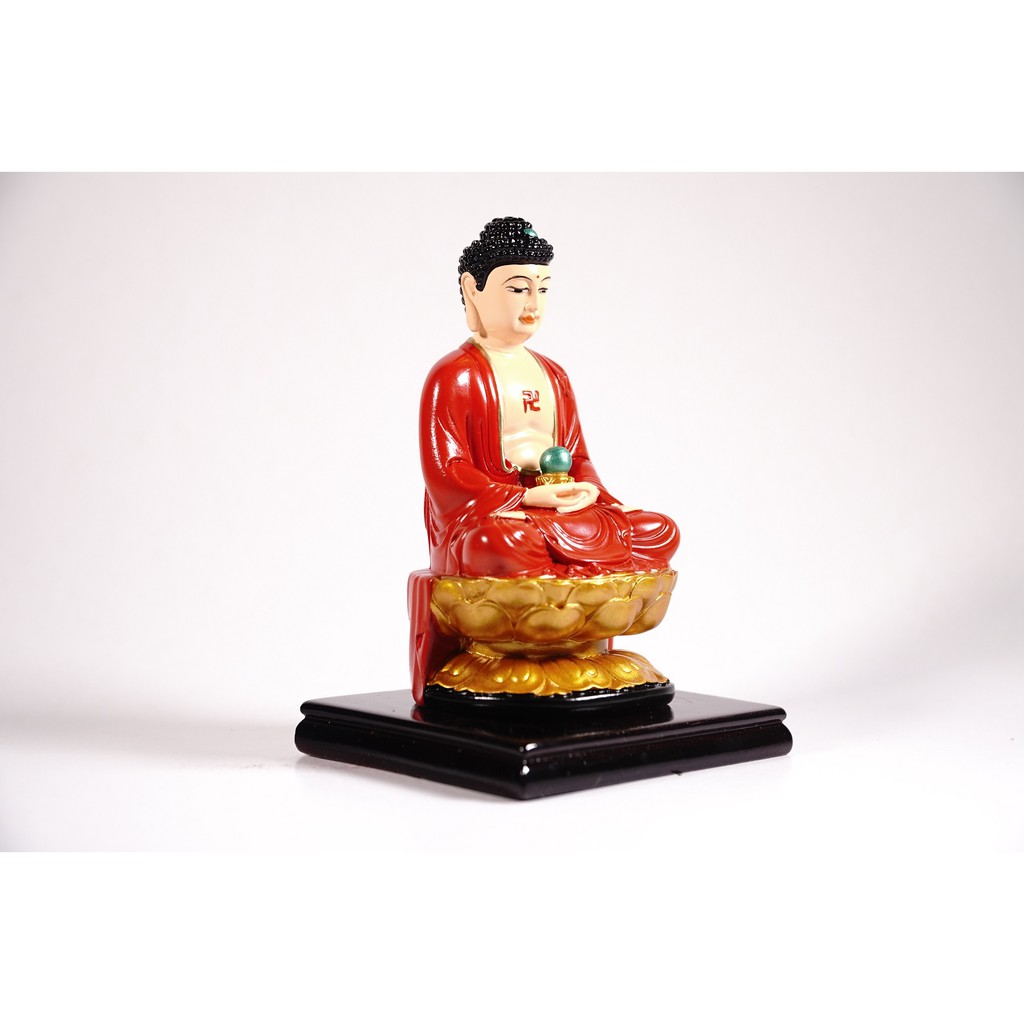 Tượng phật A Di Đà ngồi tòa sen có đế vẽ màu áo đỏ - Cao 12cm