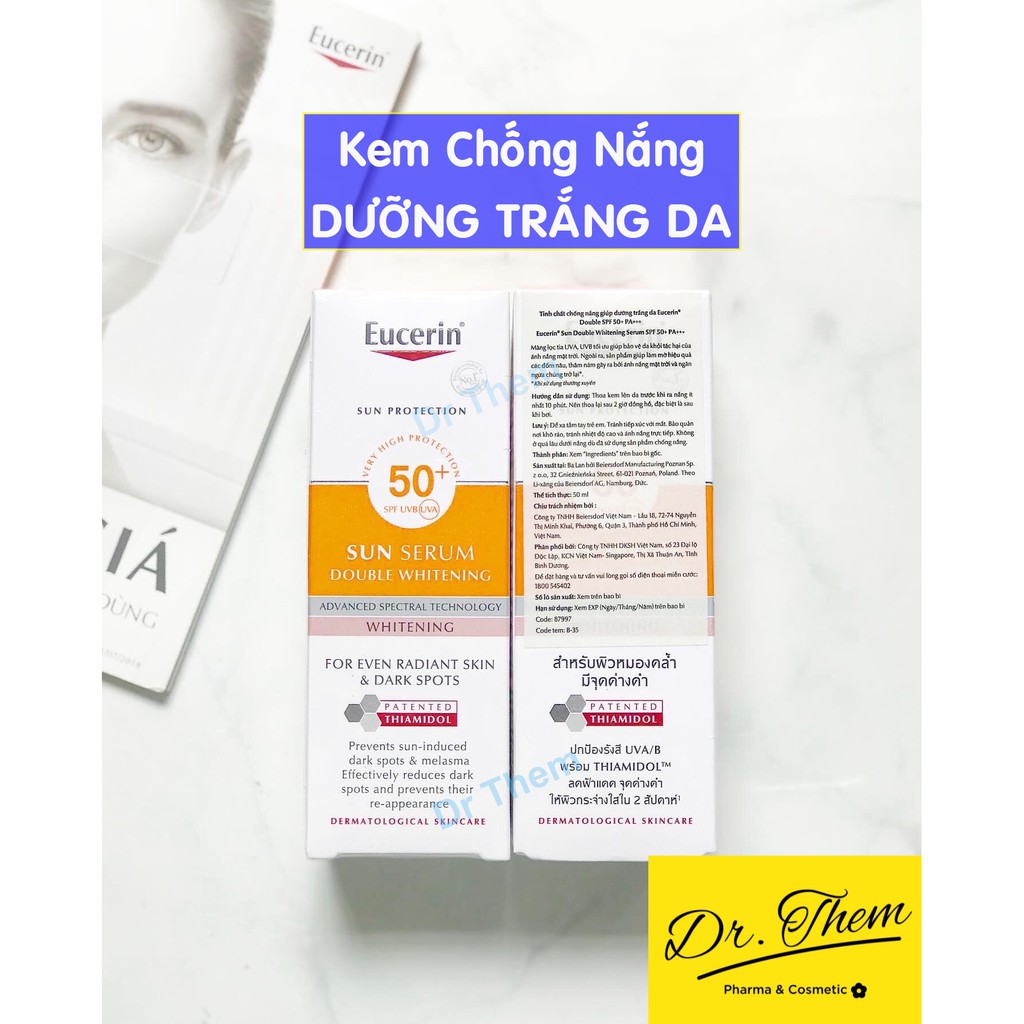 ✅[CHÍNH HÃNG] Kem Chống Nắng Eucerin Giúp Giảm Thâm Nám Và Dưỡng Trắng Da Eucerin Sun Serum Double Whitening SPF50+ | BigBuy360 - bigbuy360.vn