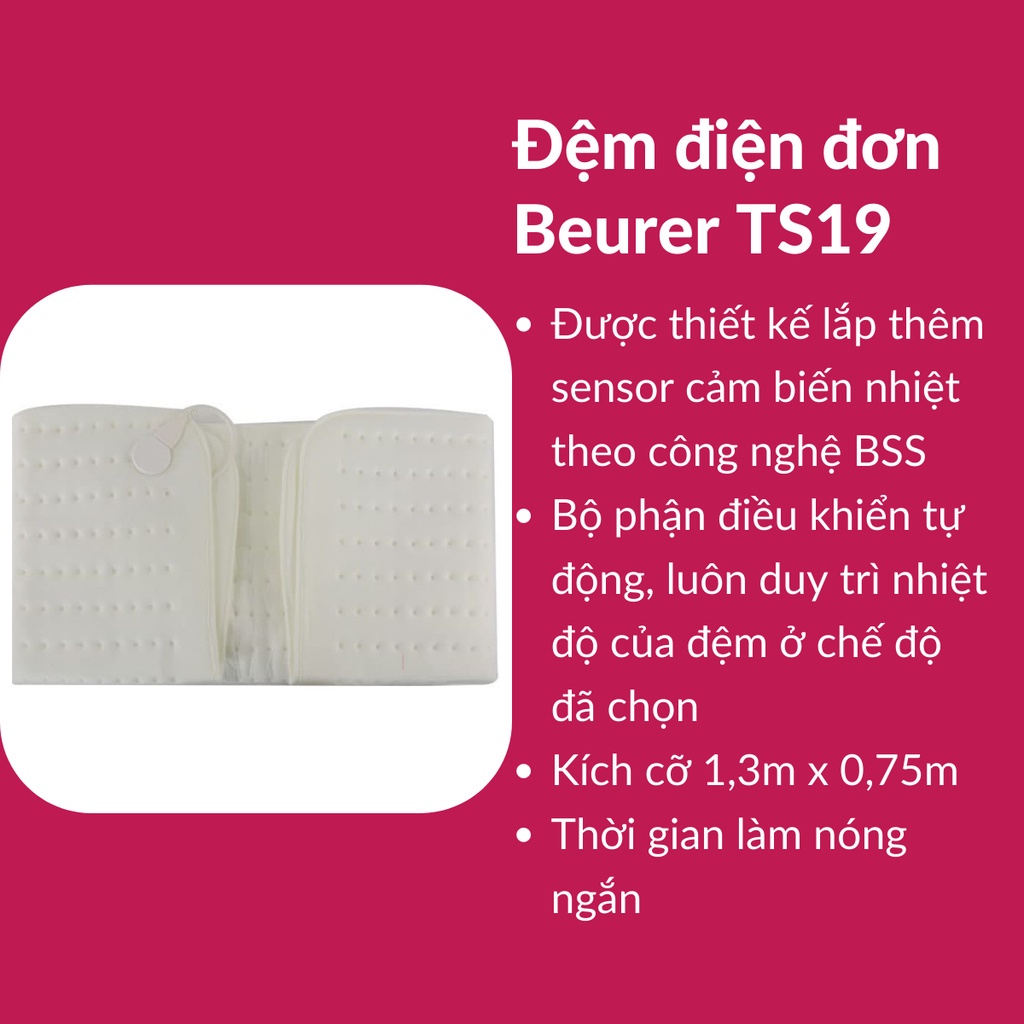 Đệm điện đơn beurer TS19 sưởi ấm cho mùa đông chính hãng bảo hành 24 tháng