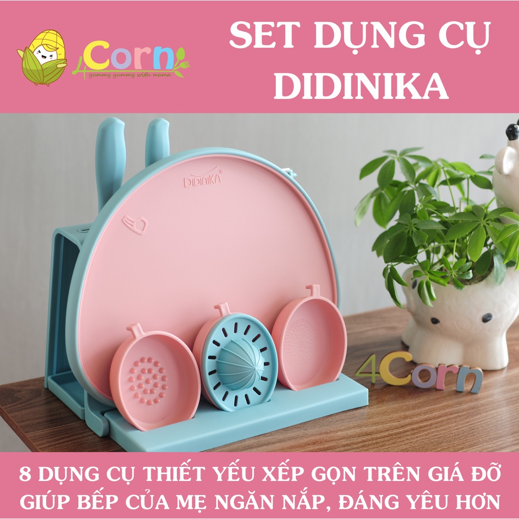 Bộ dụng cụ chế biến đồ ăn dặm Didinika (dao, thớt, kéo, nạo, mài)  - Hàn Quốc