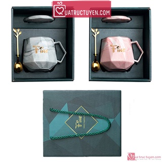 Bộ tách trà cà phê kim cương vân đá - Hộp quà tặng sang trọng tặng người thân đồng nghiêp ,  sinh nhật
