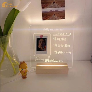 [Cắt lỗ lấy 5 sao] Đèn LED để bàn gắn bảng ghi chú chất liệu Acrylic trong suốt, đế gỗ - Decor trang trí