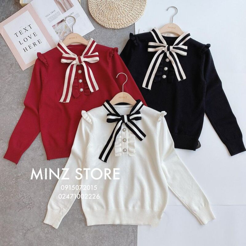 Áo len vai bèo nơ viền #613 (3 màu) | BigBuy360 - bigbuy360.vn