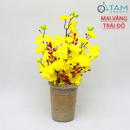 [ẢNH THẬT - HÀNG ĐẸP] Chậu hoa mai đào handmade dây thừng T-HOA-14