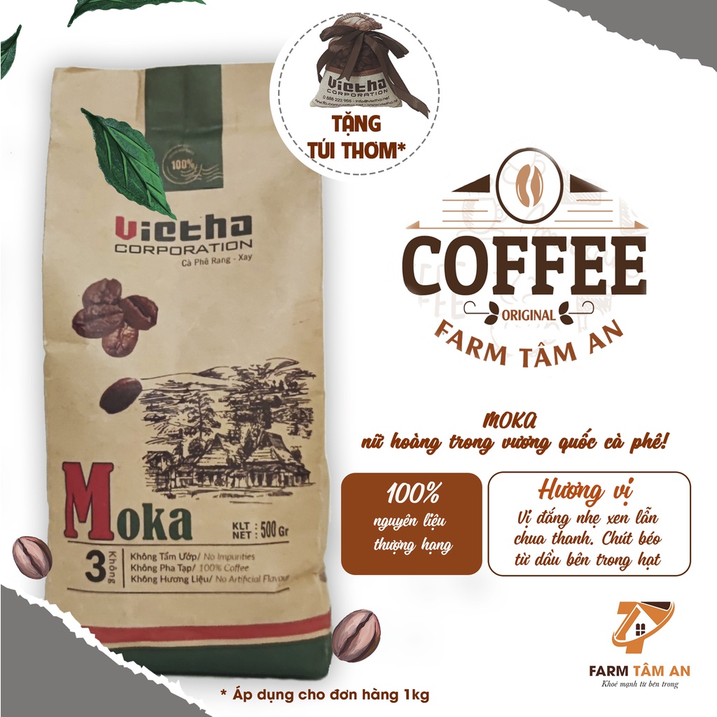 Cà phê nguyên chất Moka Cầu Đất Zacobs 500gr hạt rang mộc pha máy pha phin