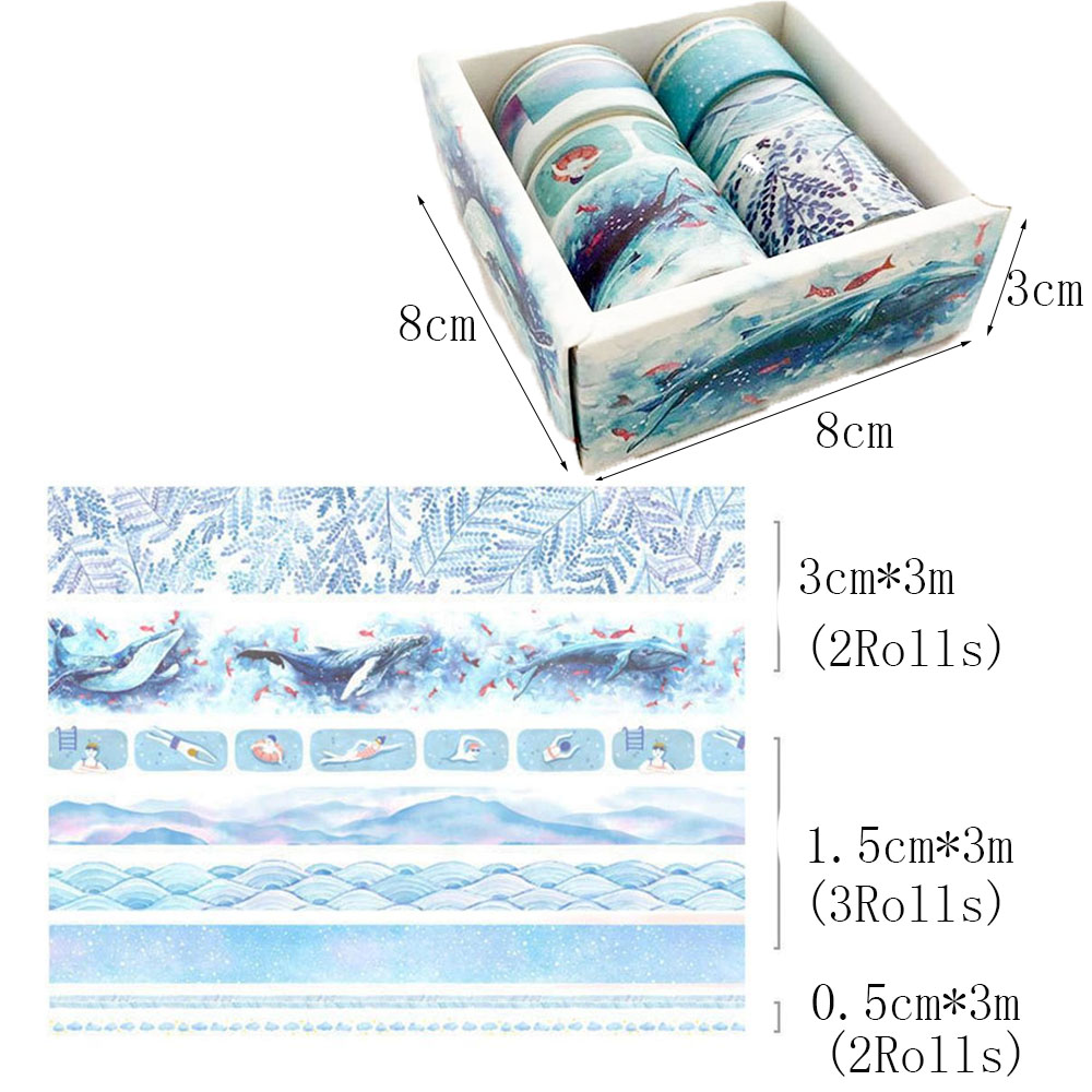 Set 8 Cuộn Băng Keo Trang Trí In Hình Cây Xương Rồng Dễ Thương
