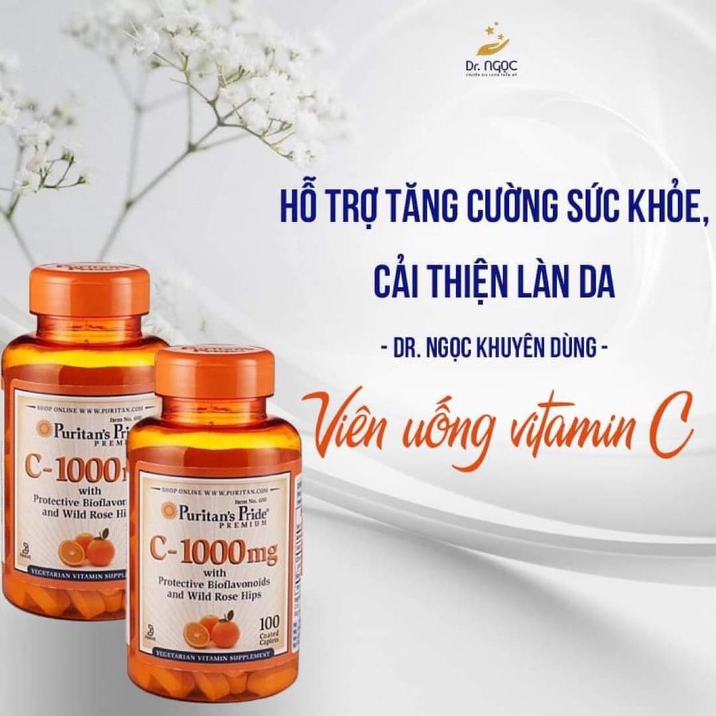 Viên Uống VTM C 1000mg Purita's Pride USA Hỗ Trợ Tăng Cường Sức Khỏe,Cải Thiện Làn Da.DR Ngọc khuyên